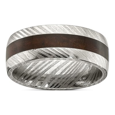 Damascus Steel 8mm Damascus Ebony Wood Wedding Band