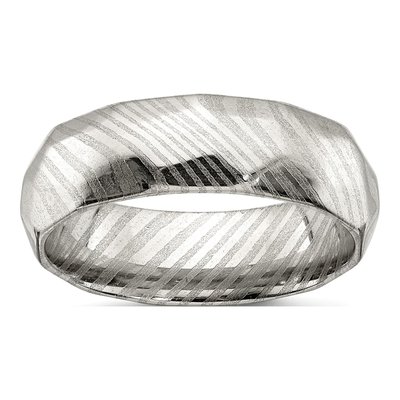 Damascus Steel 7mm Damascus Faceted Wedding Band
