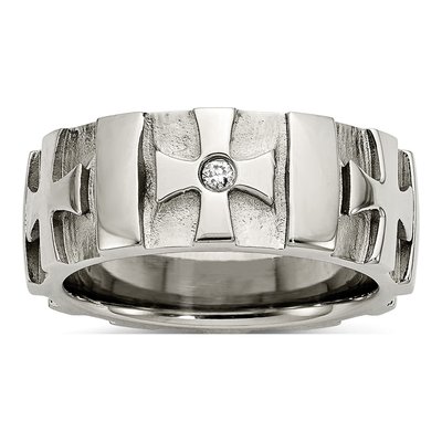 Stainless Steel Diamond Cross Wedding Band