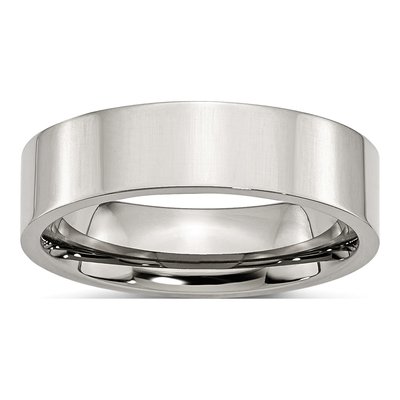 Stainless Steel 6mm Flat Comfort-Fit Wedding Band