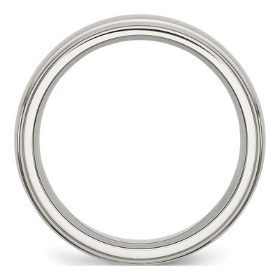 Stainless Steel 7mm Ridged Edge Wedding Band – view 2