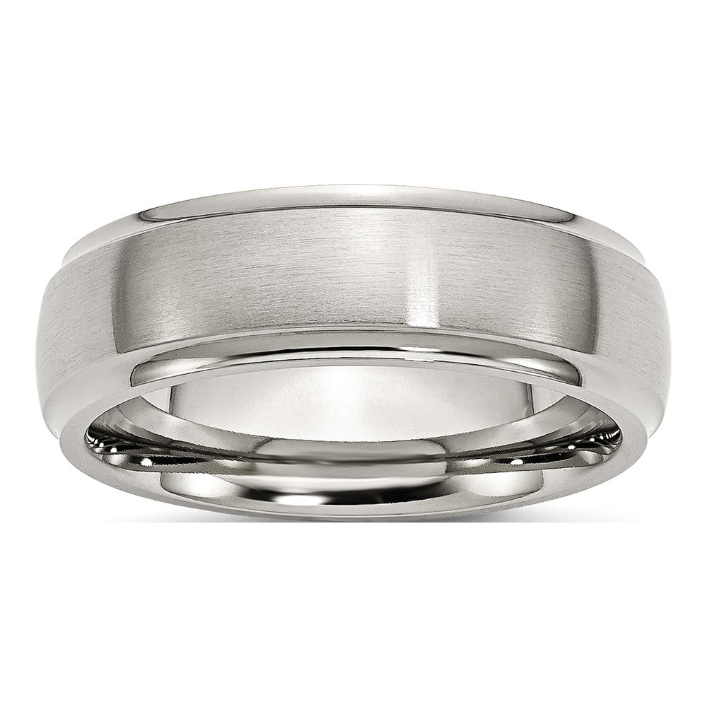 Stainless Steel 7mm Ridged Edge Wedding Band