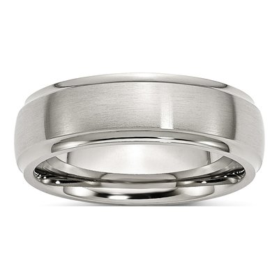 Stainless Steel 7mm Ridged Edge Wedding Band