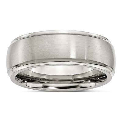 Stainless Steel 8mm Ridged Wedding Band