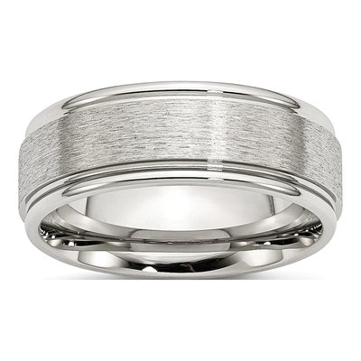 Stainless Steel 8mm Grooved Comfort-Fit Wedding Band