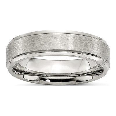 Stainless Steel 6mm Grooved Comfort-Fit Wedding Band