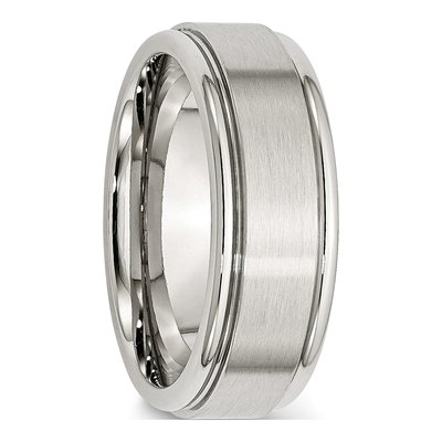 Stainless Steel 8mm Ridged Edge Wedding Band – view 6