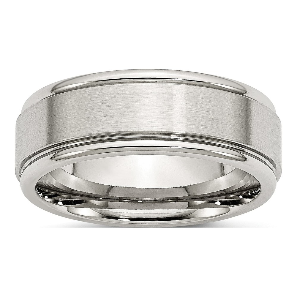 Stainless Steel 8mm Ridged Edge Wedding Band