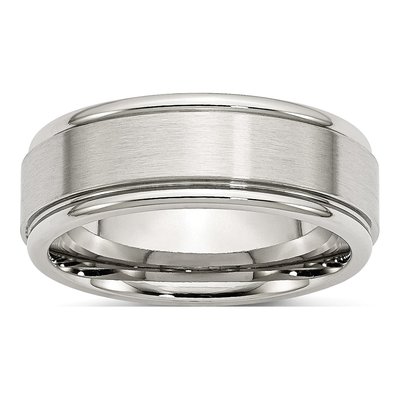 Stainless Steel 8mm Ridged Edge Wedding Band