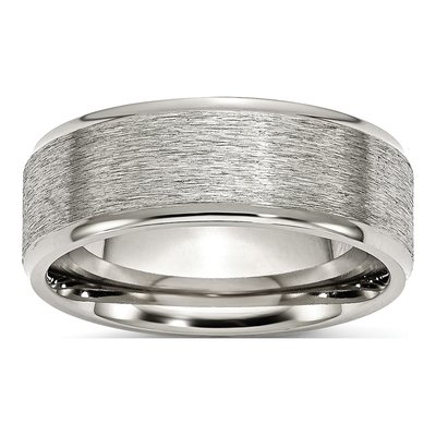 Stainless Steel 8mm Ridged Wedding Band
