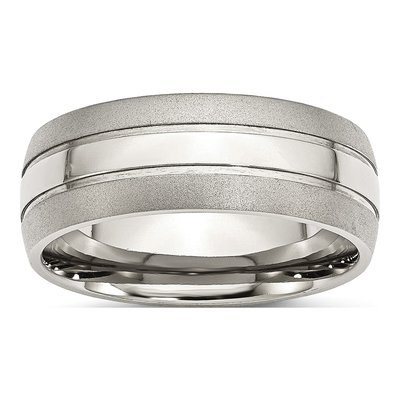 Stainless Steel 8mm Grooved Wedding Band