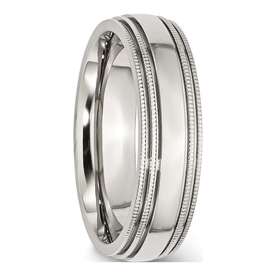 Stainless Steel 6mm Grooved Beaded Wedding Band – view 6