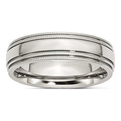 Stainless Steel 6mm Grooved Beaded Wedding Band
