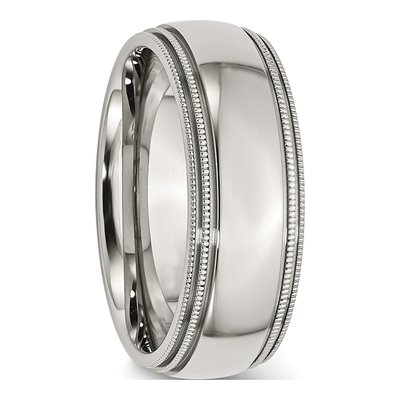 Stainless Steel 8mm Grooved Beaded Wedding Band – view 6