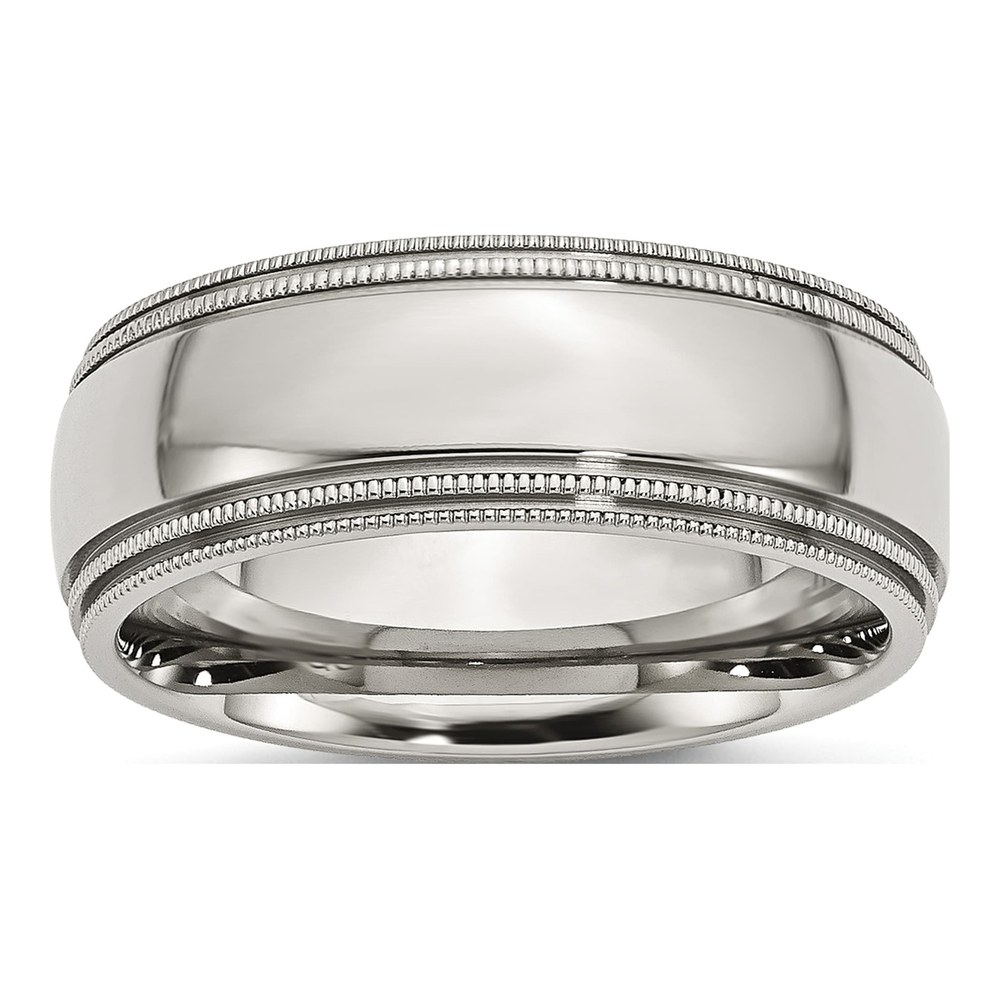 Stainless Steel 8mm Grooved Beaded Wedding Band