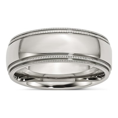 Stainless Steel 8mm Grooved Beaded Wedding Band