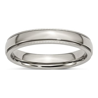 Stainless Steel 4mm Beaded Comfort-Fit Wedding Band