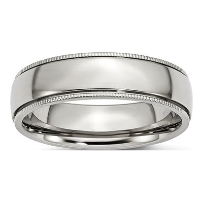 Stainless Steel 6mm Grooved Beaded Comfort-Fit Wedding Band
