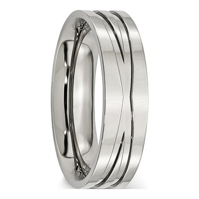 Stainless Steel 6mm Grooved Wedding Band – view 6