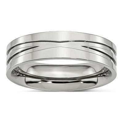 Stainless Steel 6mm Grooved Wedding Band