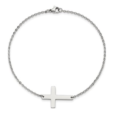 Stainless Steel Sideways Cross Anklet – view 6