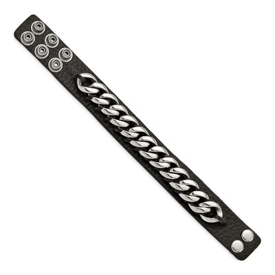 Stainless Steel Black Leather Bracelet – view 4