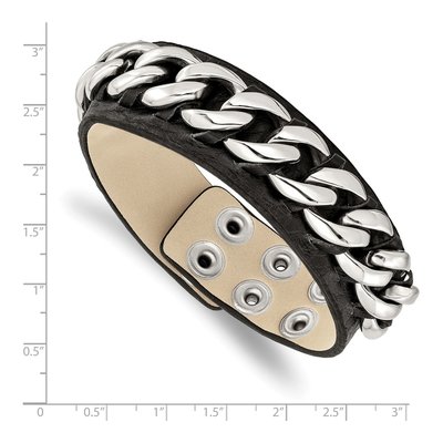Stainless Steel Black Leather Bracelet – view 5