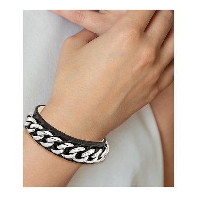 Stainless Steel Black Leather Bracelet – view 6