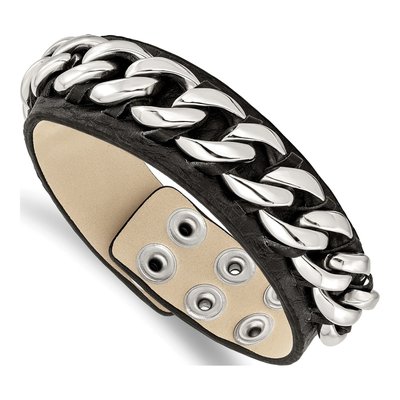 Stainless Steel Black Leather Bracelet