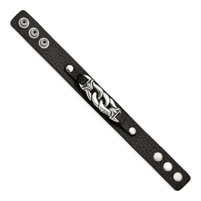 Stainless Steel Black Leather Bracelet – view 4