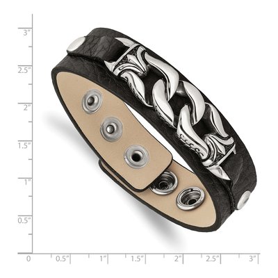 Stainless Steel Black Leather Bracelet – view 5