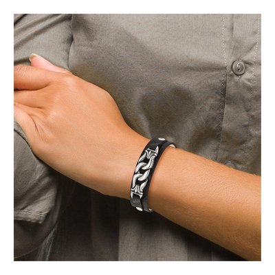 Stainless Steel Black Leather Bracelet – view 6