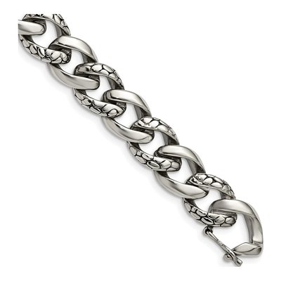 Men's Stainless Steel 15mm Reptile Curb Chain Bracelet