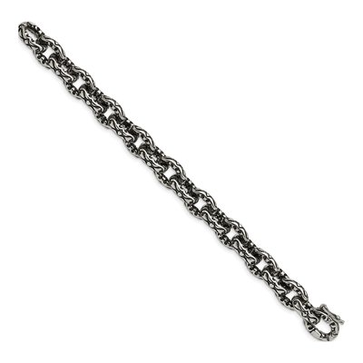 Men's Stainless Steel 13mm Antiqued Fancy Link Chain Bracelet – view 4