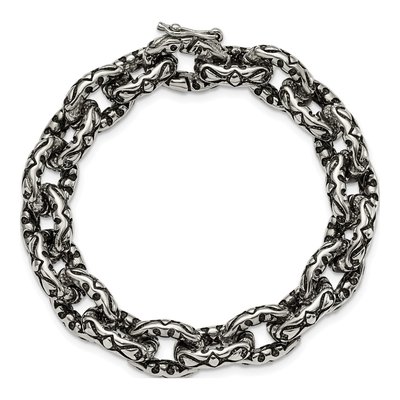 Men's Stainless Steel 13mm Antiqued Fancy Link Chain Bracelet – view 5