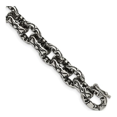 Men's Stainless Steel 13mm Antiqued Fancy Link Chain Bracelet