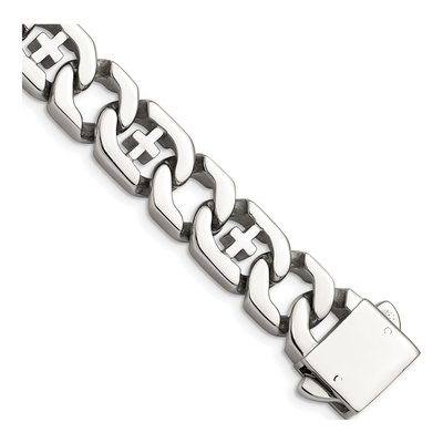 Men's Stainless Steel 14mm Cross Link Chain Bracelet