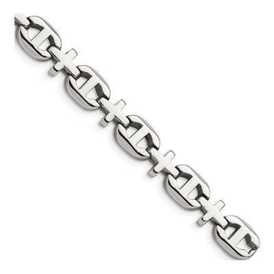 Men's Stainless Steel 10mm Cross Link Chain Bracelet