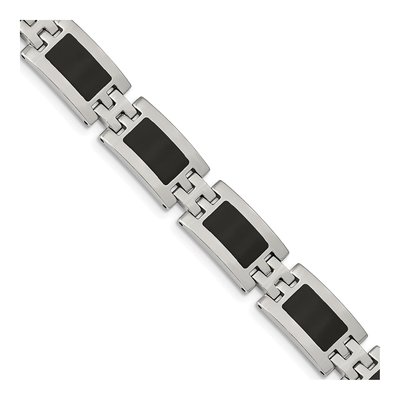 Stainless Steel Black Enamel Link Bracelet