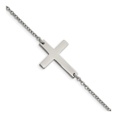 Stainless Steel Sideways Cross Bracelet