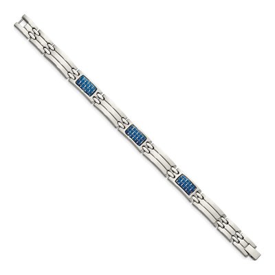 Stainless Steel Blue Carbon Fiber Link Bracelet – view 4