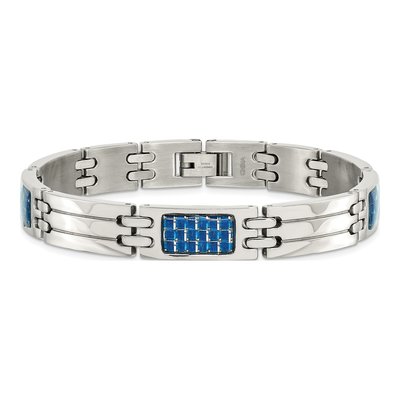 Stainless Steel Blue Carbon Fiber Link Bracelet – view 5