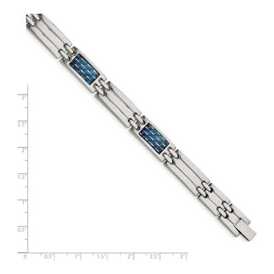 Stainless Steel Blue Carbon Fiber Link Bracelet – view 6