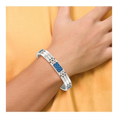 Stainless Steel Blue Carbon Fiber Link Bracelet – view 7
