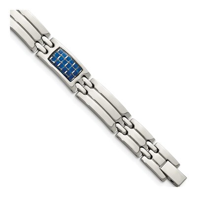 Stainless Steel Blue Carbon Fiber Link Bracelet