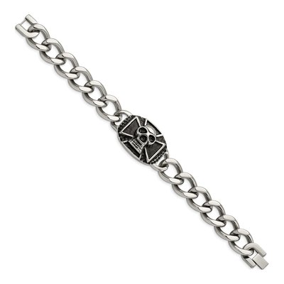 Stainless Steel Skull Curb Bracelet – view 3