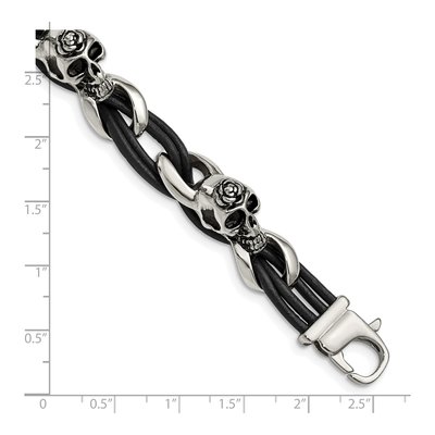 Stainless Steel Skulls Roses Leather Bracelet – view 6