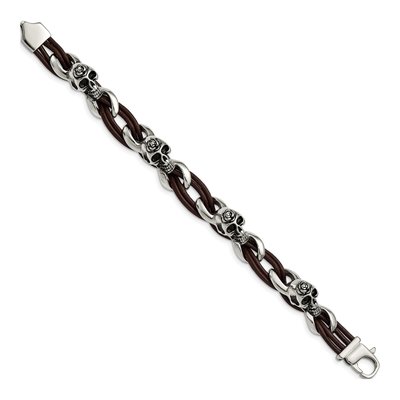 Stainless Steel Skulls Leather Bracelet – view 4