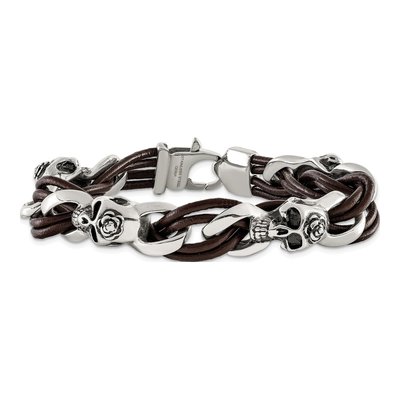 Stainless Steel Skulls Leather Bracelet – view 5