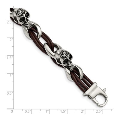 Stainless Steel Skulls Leather Bracelet – view 6